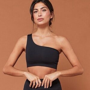 New! Girlfriend Collective Bianca One-Shoulder Asymmetrical Black Sports Bra
